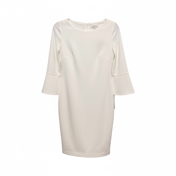 Calvin Klein Dresses & Skirts - NWT Calvin Klein Cream Bell Sleeve Sheath Dress Size 10 Quiet Luxury Bridal LWD